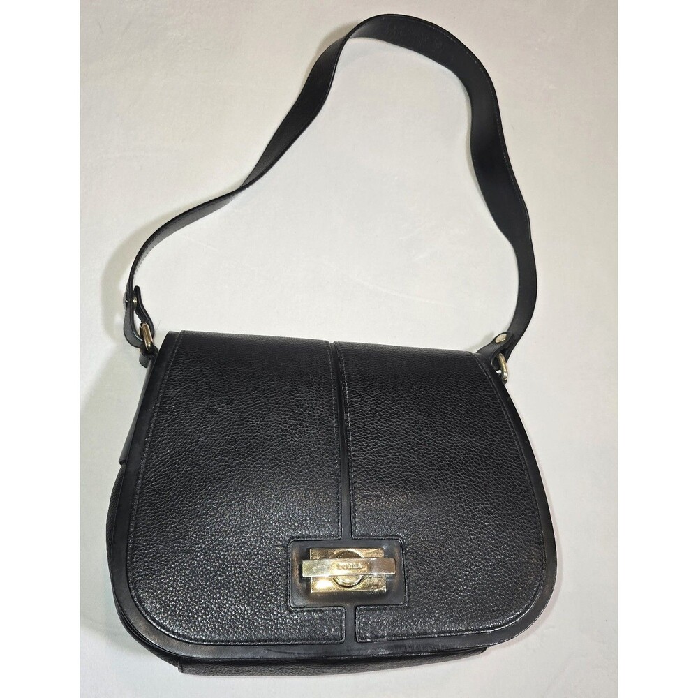 Furla Black Pebbled Leather Crossbody Bag - Gold Turnlock Clasp​